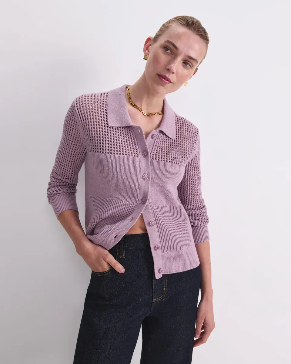 Sportscraft Elka Pointelle cardigan coton femme col chemise
