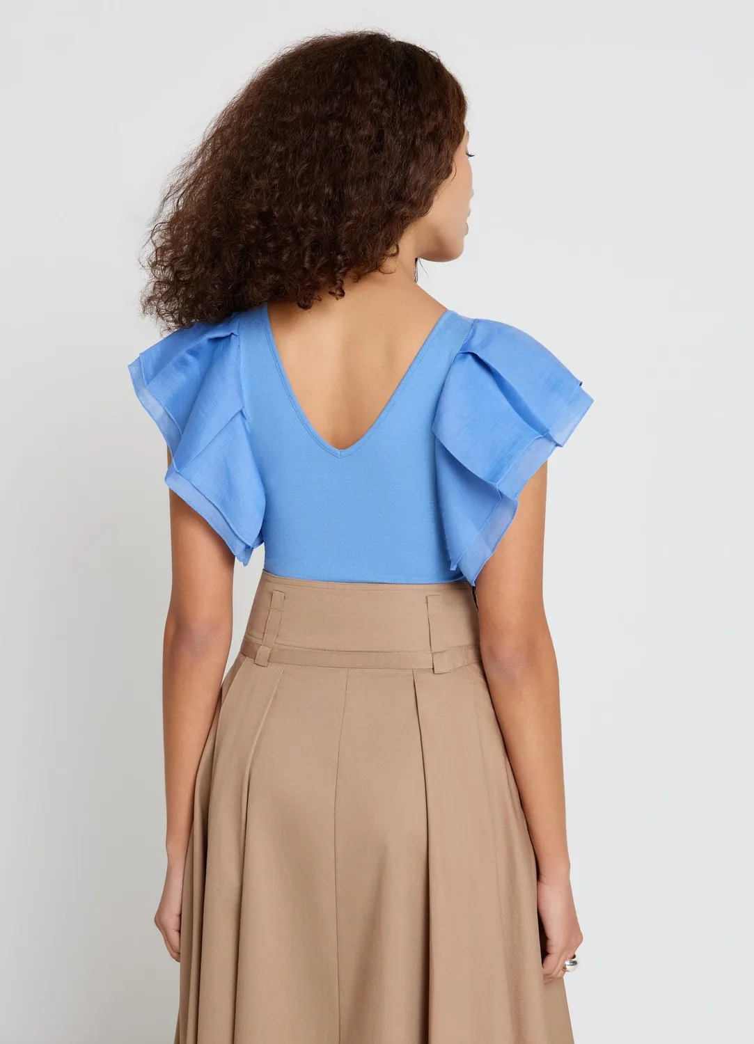 Calliope t-shirt femme col V volants organza