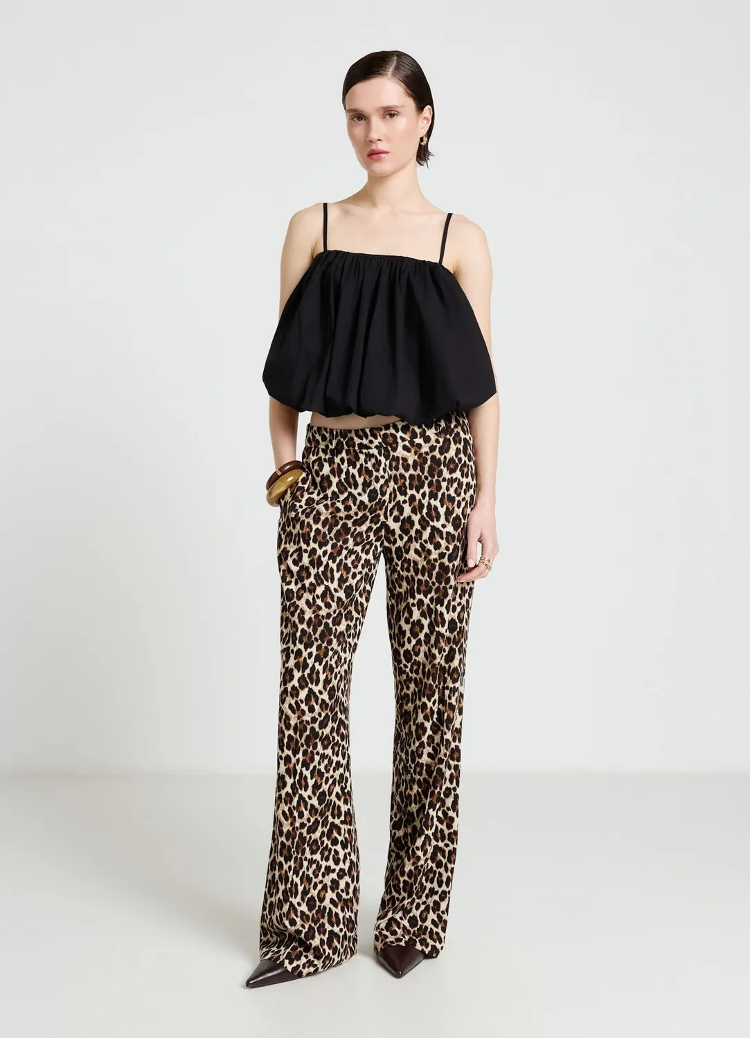Calliope pantalon palazzo animalier femme taille haute