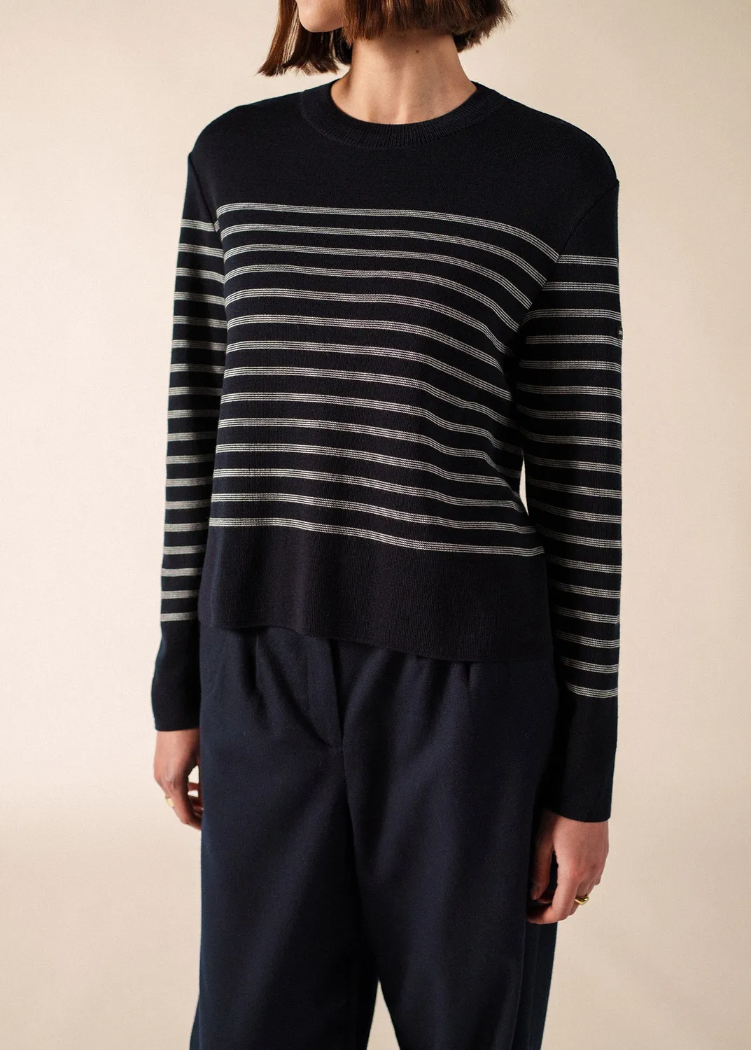 Saint James Aulon pull femme navy blanc laine