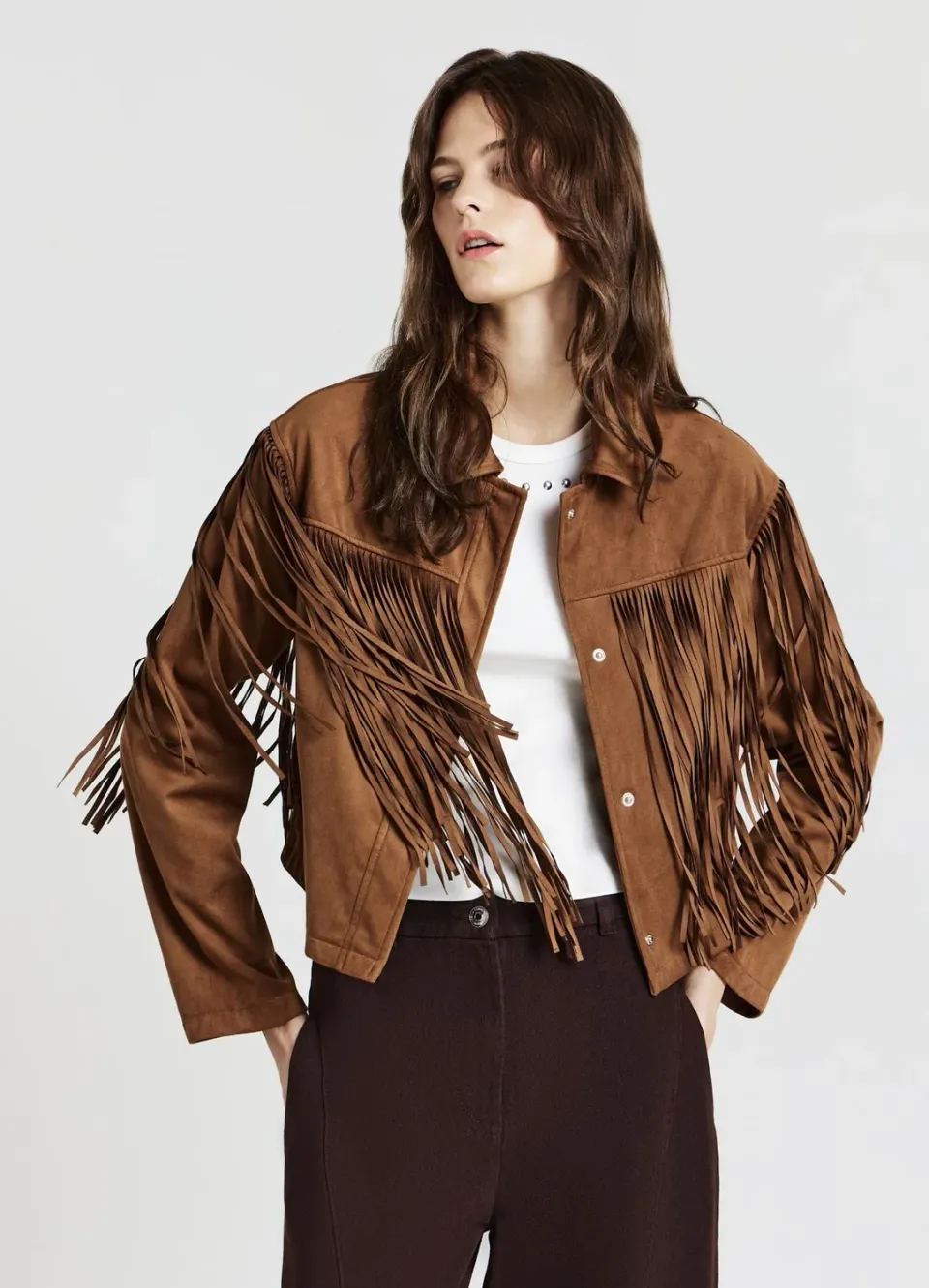 Calliope veste femme effet daim à franges courte