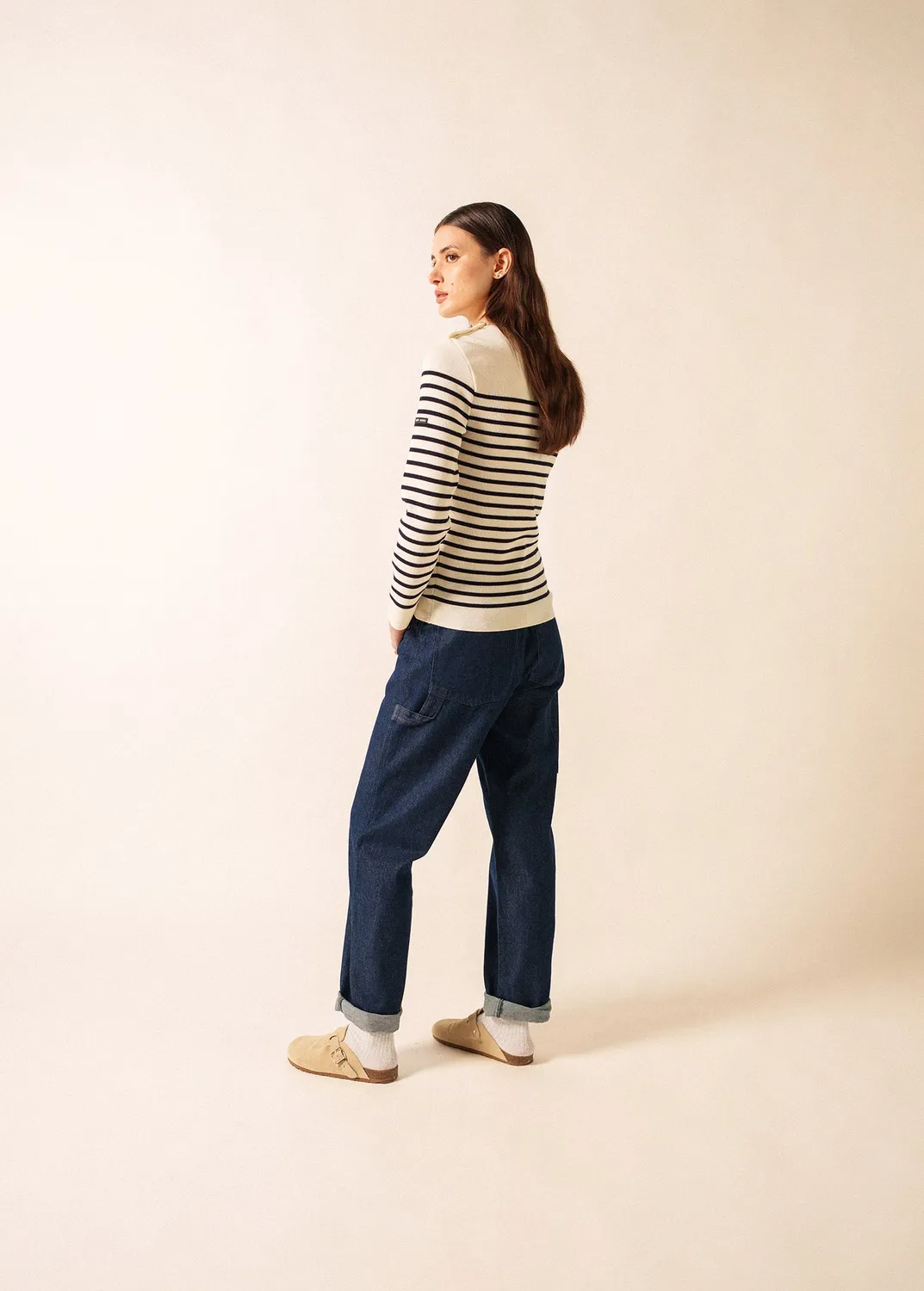 Saint James Marée pull marin écume navy laine