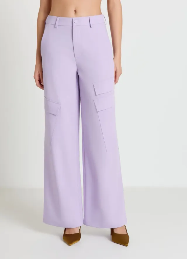 Calliope wide leg pantalon femme uni poches cargo