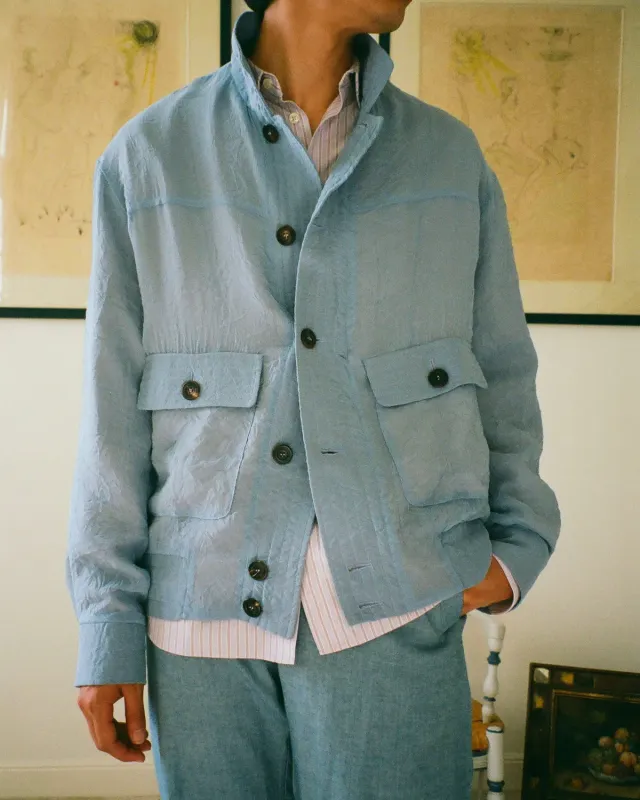 Erevan 8B99 veste froissée azur soie