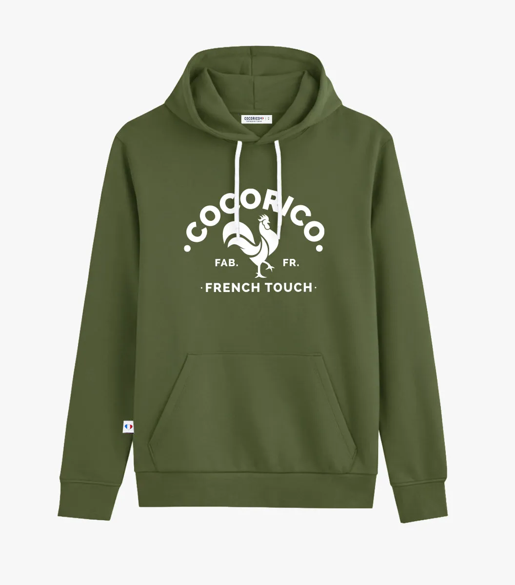 Cocorico Coq Français sweat capuche kaki femme coton