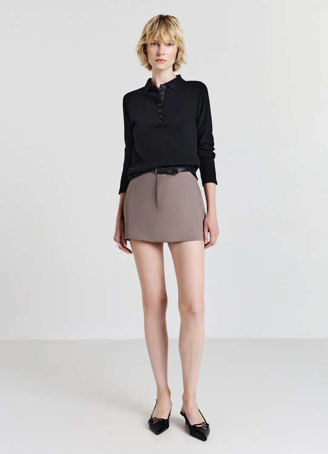 Calliope polo manches longues femme uni col boutonné