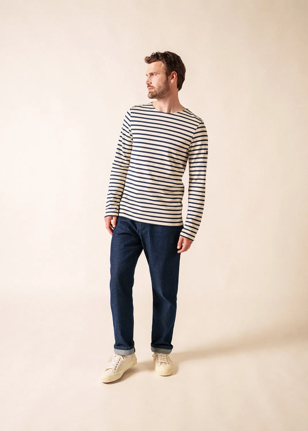 Saint James Méridien marinière écru/marine coton