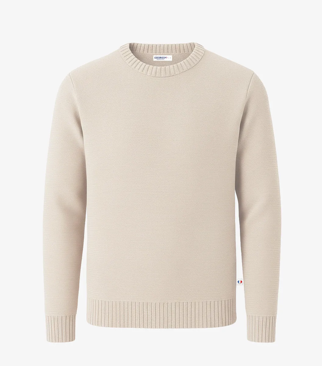 Cocorico Laine Ecru pull homme col rond laine