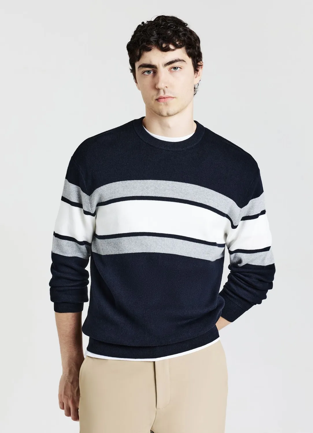 Calliope pull col rond à rayures homme manches longues