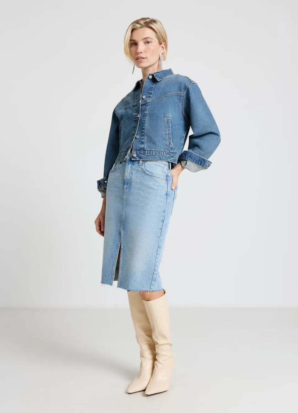Calliope Jupe longuette denim femme fente unie