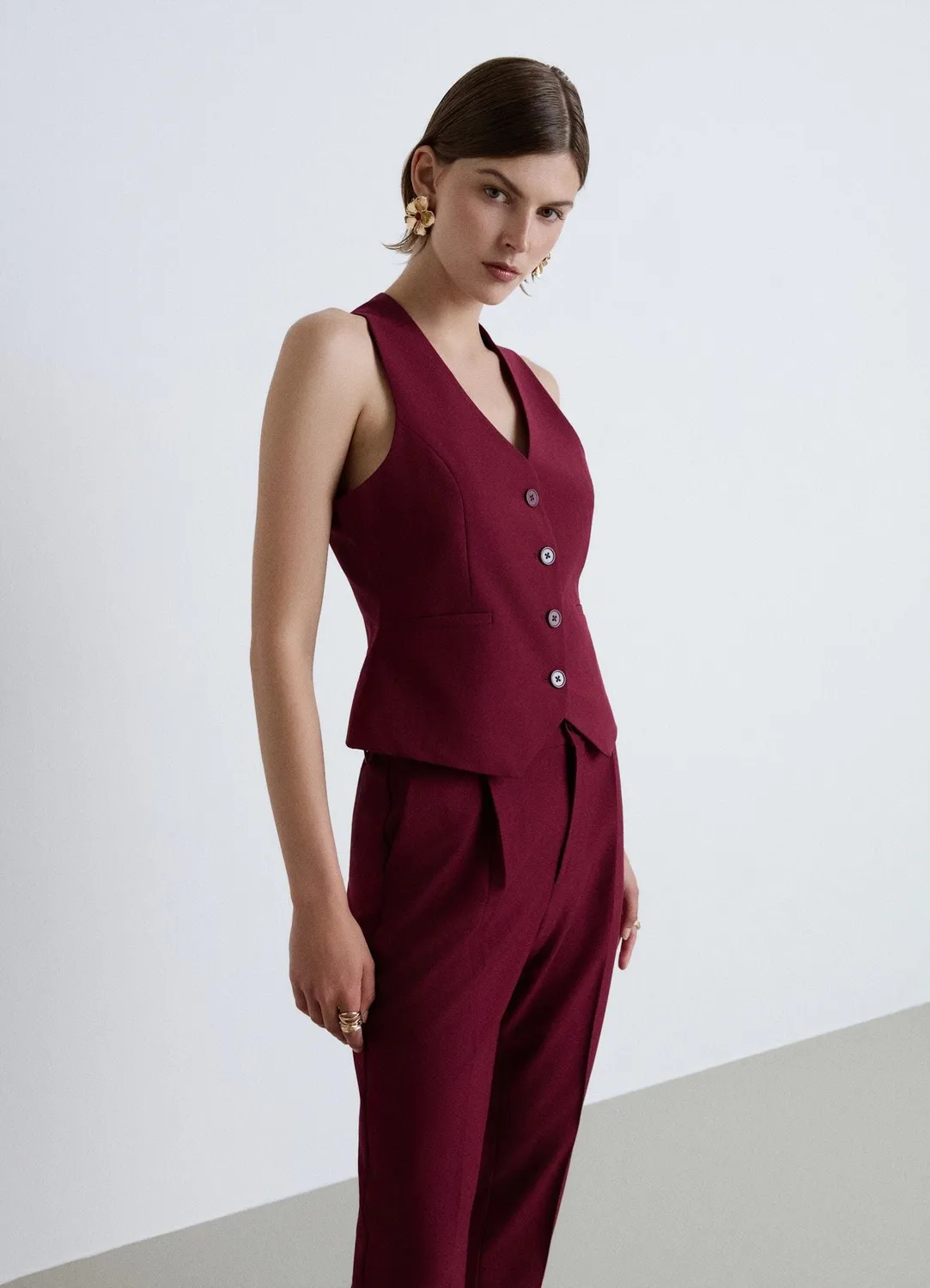 Calliope gilet tailleur femme col V boutons