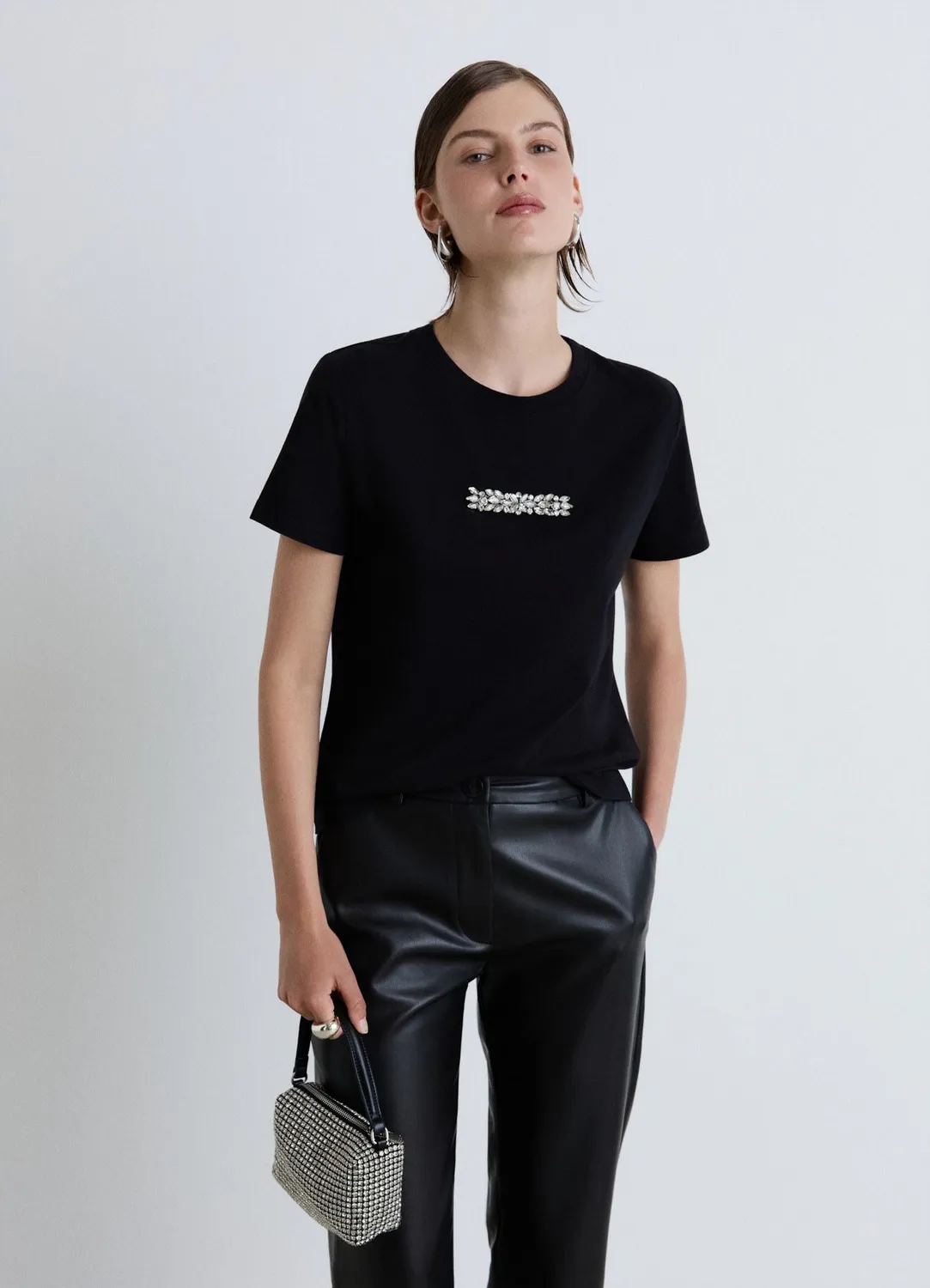 Calliope t-shirt strass col rond manches courtes femme