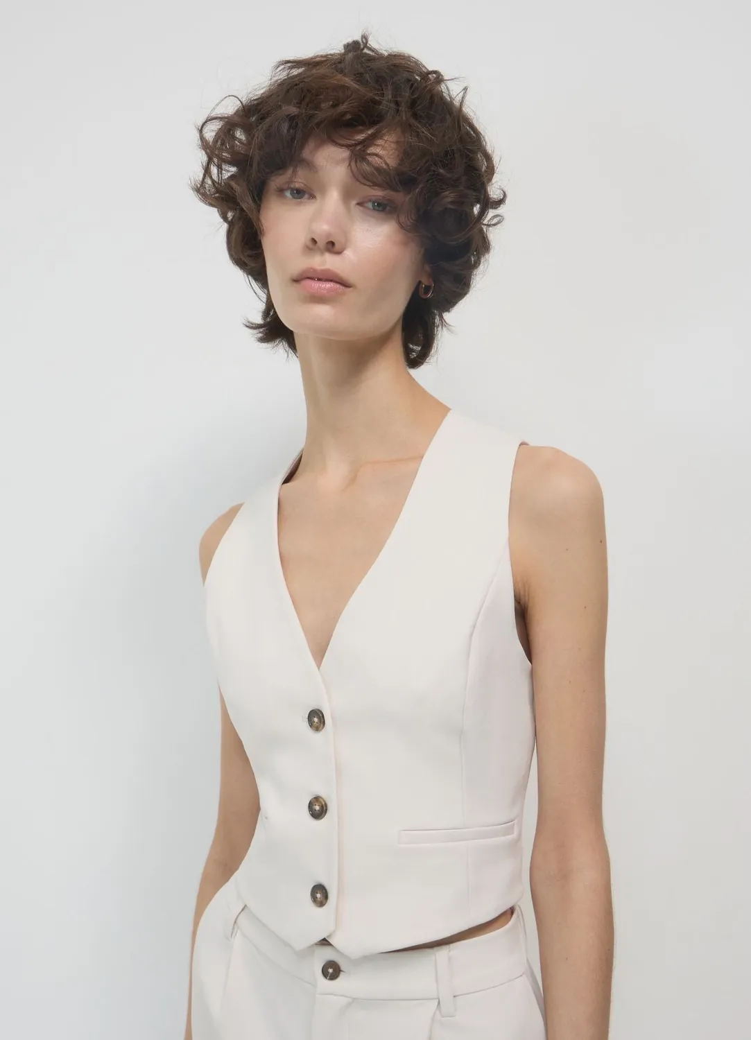 Calliope gilet crop femme uni à boutons