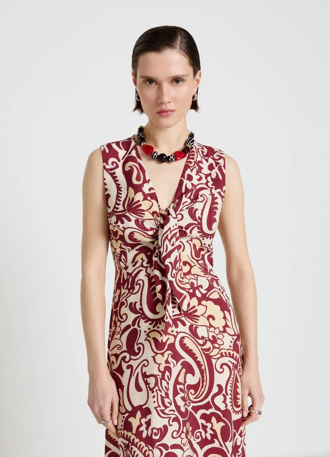 Calliope robe longue évasée nœud imprimé femme