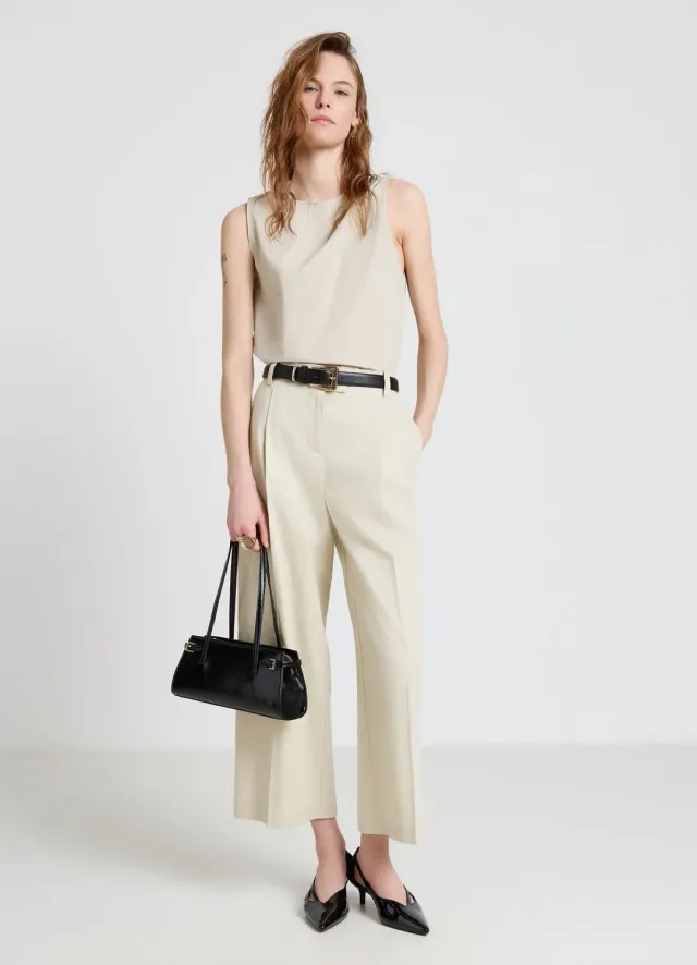 Calliope pantalon palazzo crop femme pinces bureau