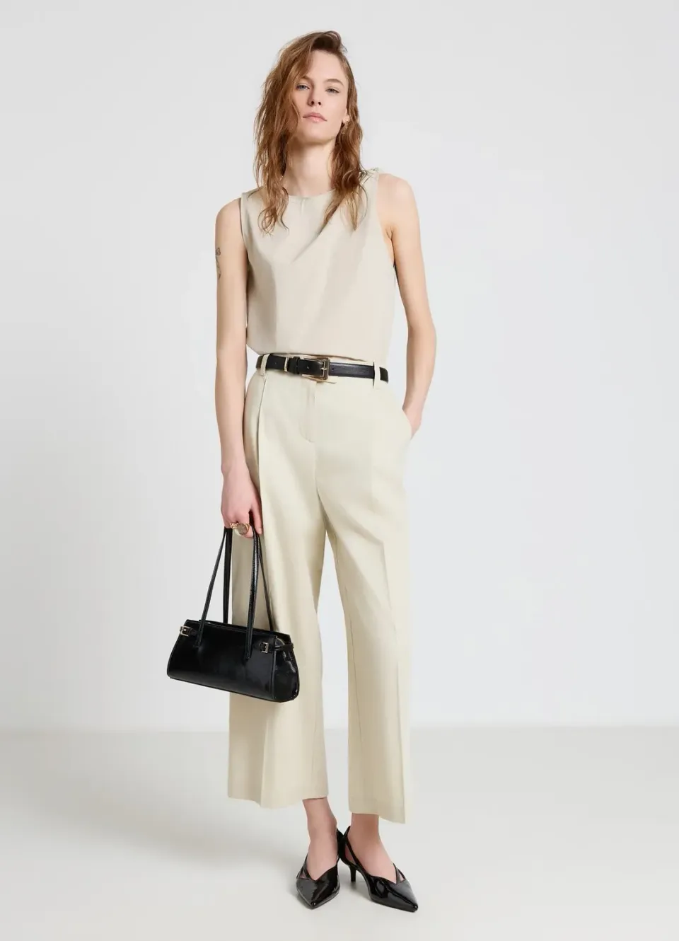 Calliope pantalon palazzo crop femme pinces bureau