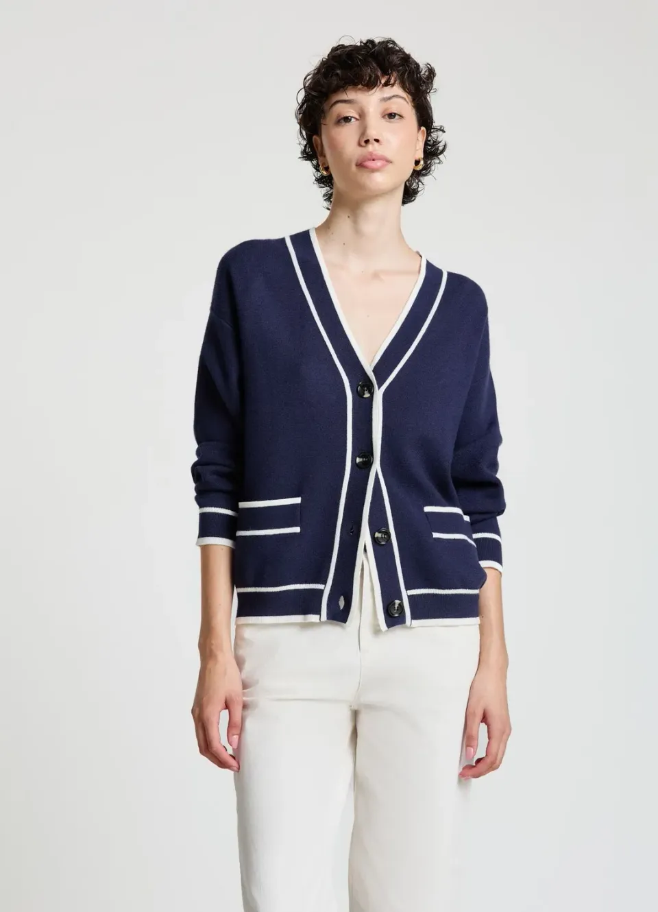 Calliope cardigan col V contrasté femme à boutons