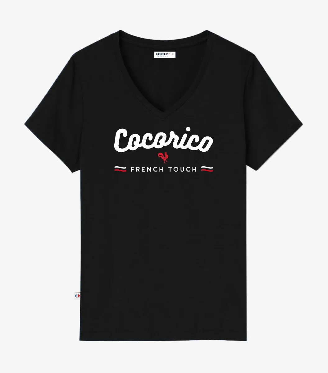 Cocorico French Touch t-shirt col V femme noir coton