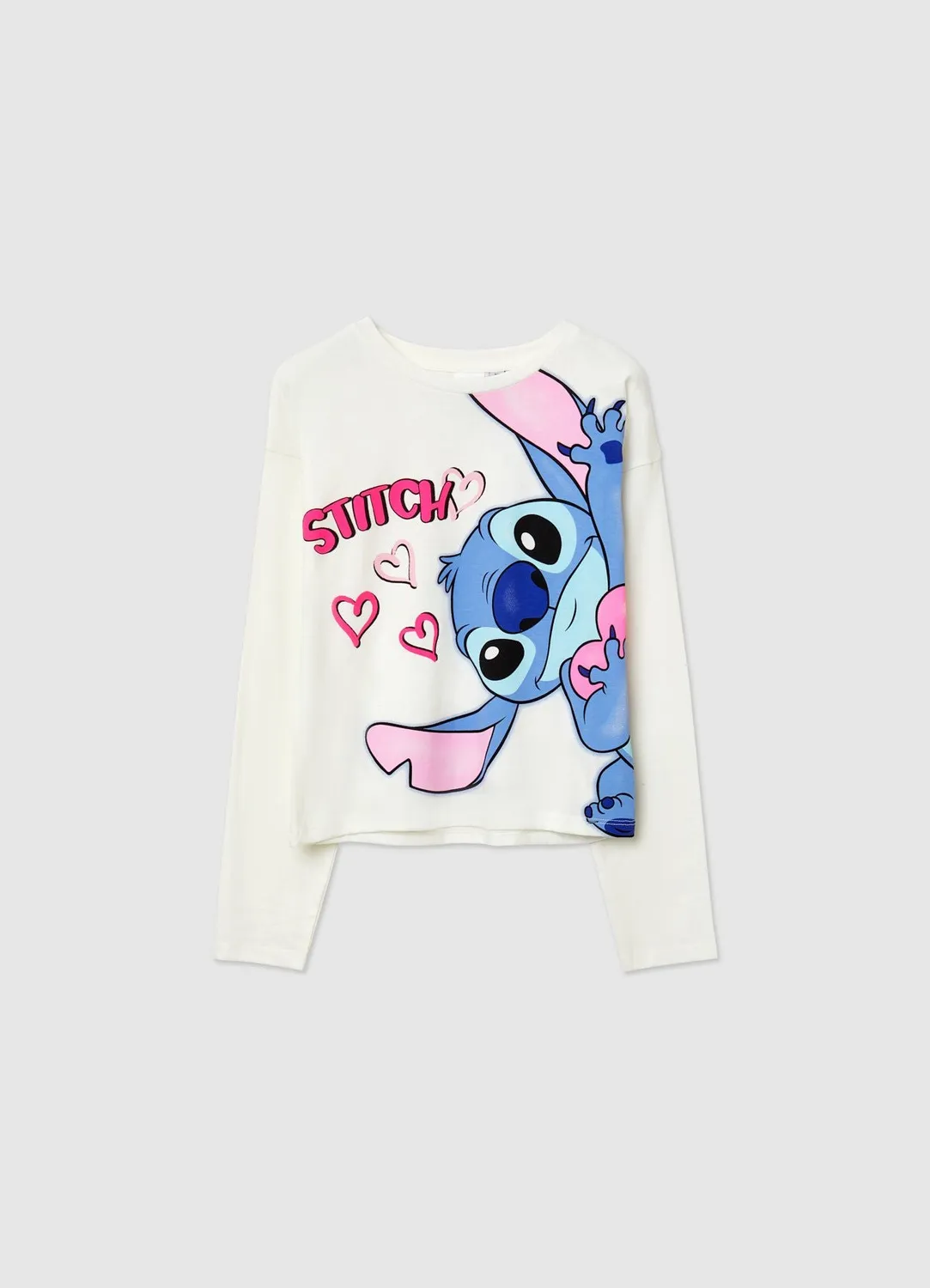 Calliope t-shirt Stitch fille manches longues imprimé cœurs