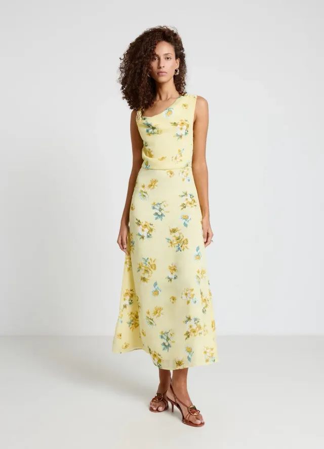 Calliope robe longue fleurs femme col drapé sans manches