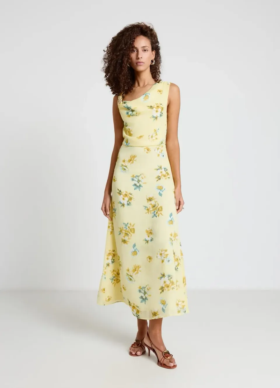 Calliope robe longue fleurs femme col drapé sans manches