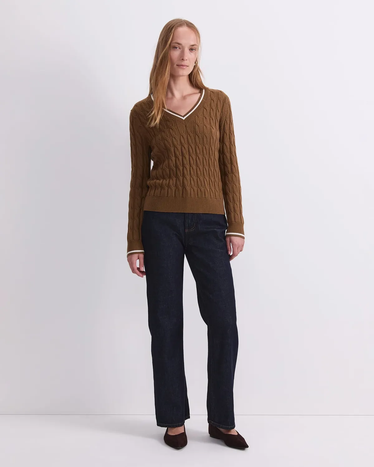Sportscraft Merino Cable pull col V laine femme