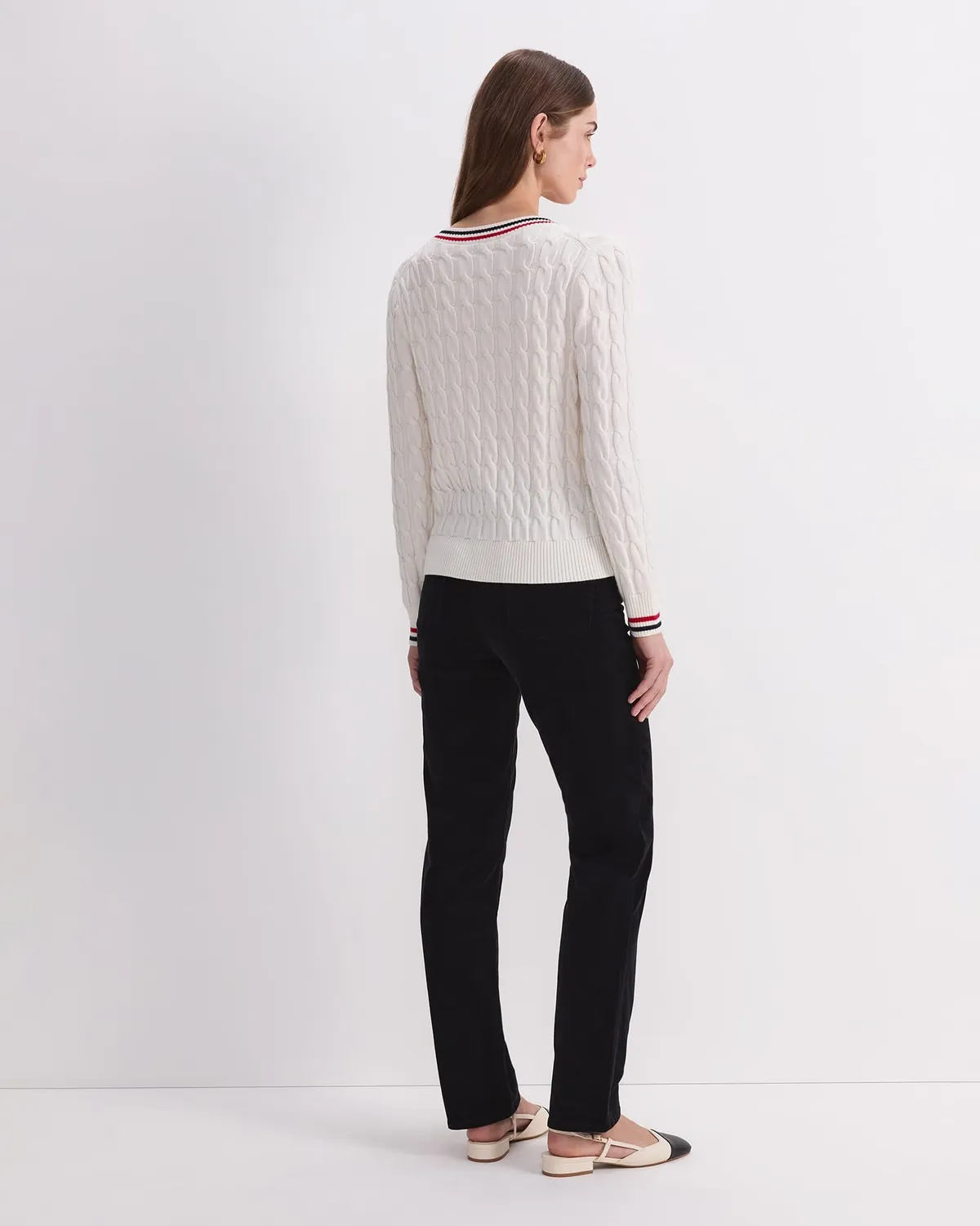 SportsCraft Merino Cable pull col V laine extra-fine femme