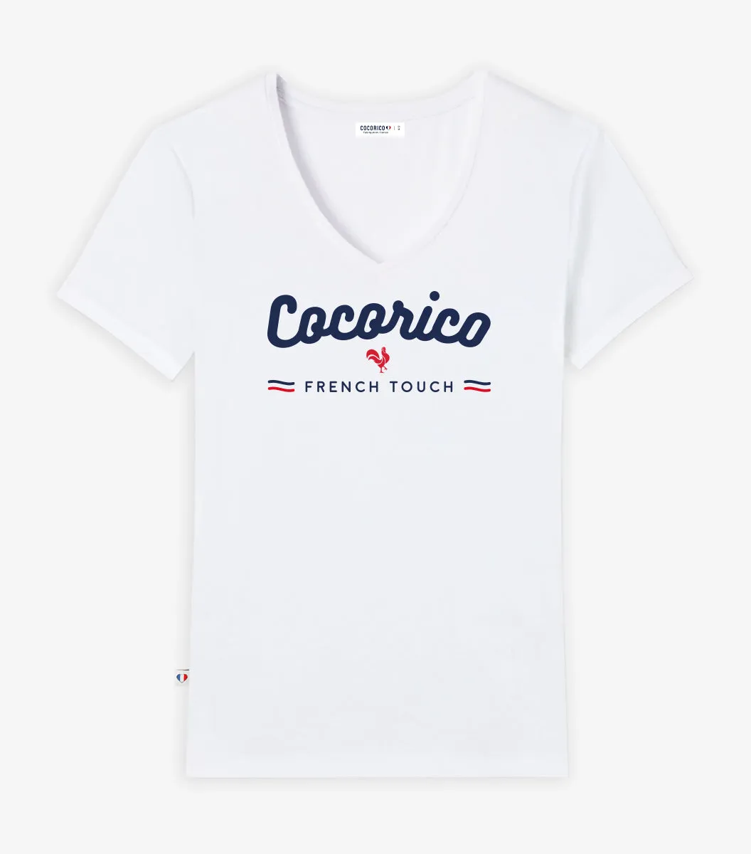 Cocorico French Touch t-shirt col V femme blanc coton