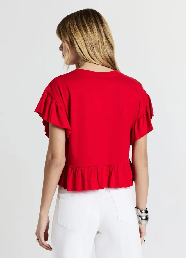 Calliope t-shirt volants coton femme col rond uni