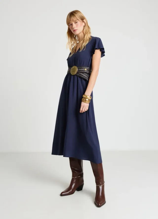 Calliope Atelier robe volants col V unie