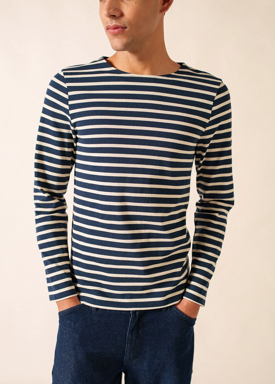 Saint James Méridien marinière marine écru coton