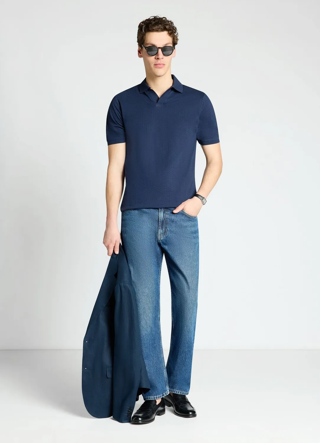 Calliope polo homme col ouvert jacquard uni