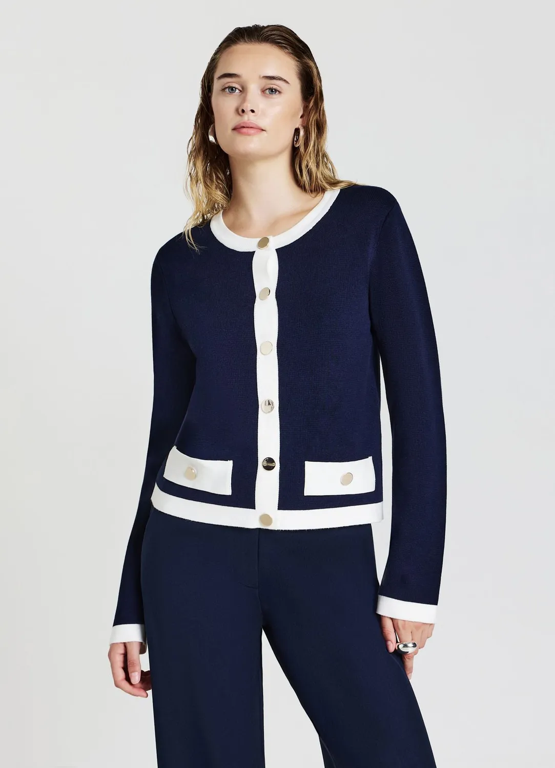 Calliope cardigan boutons dorés gilet femme col rond