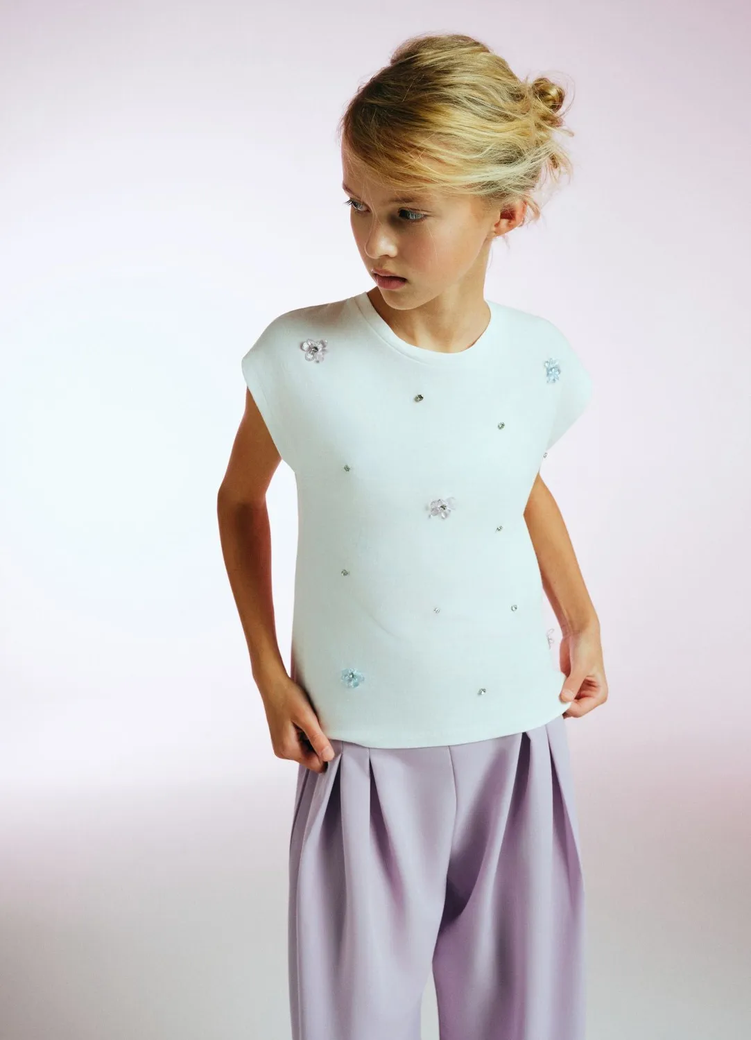 Calliope t-shirt fille fleurs strass col rond