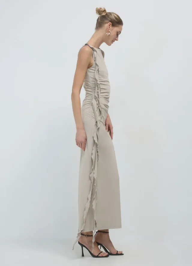 Calliope robe longue femme volants sans manches fente