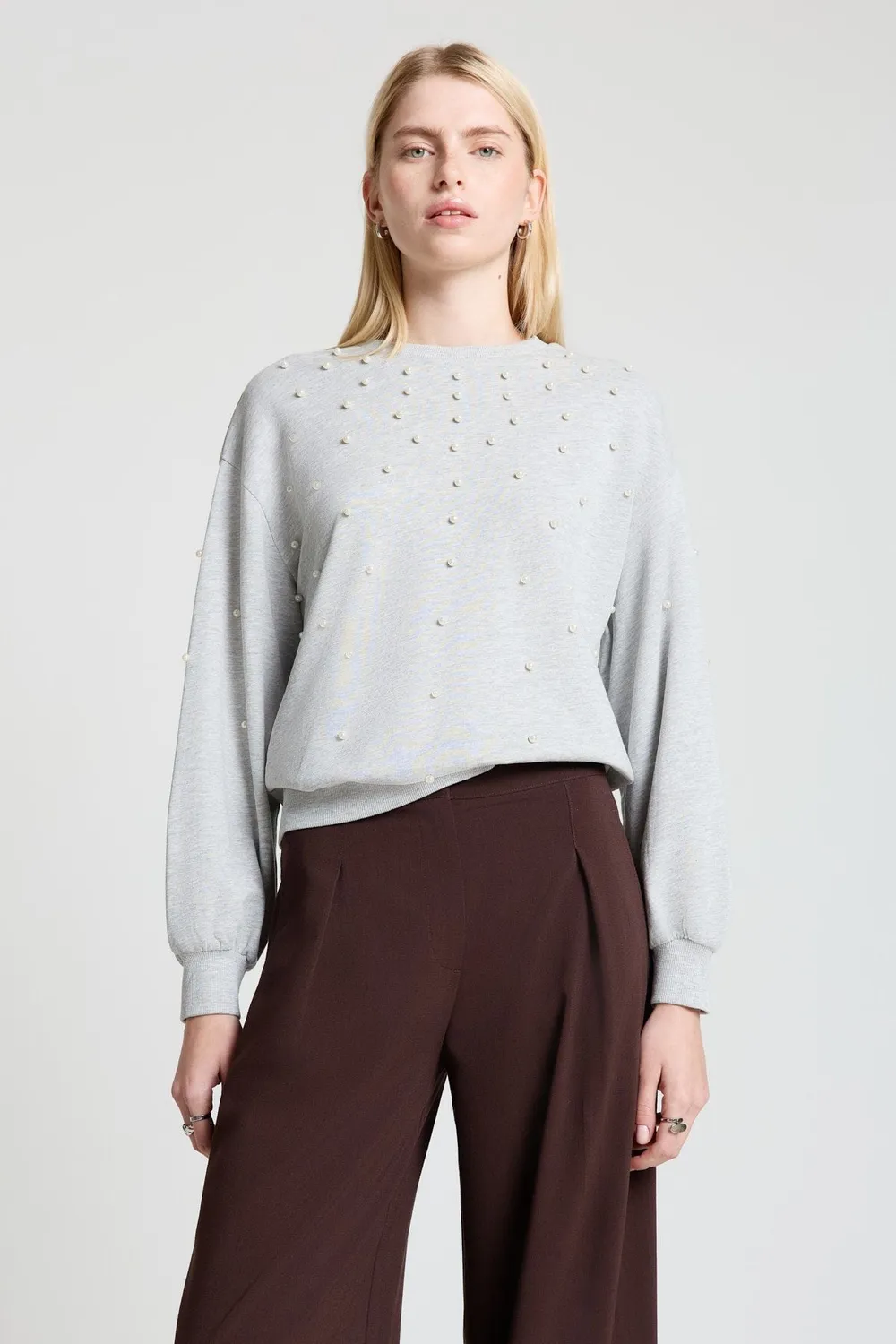 Calliope sweat perles femme col rond manches longues