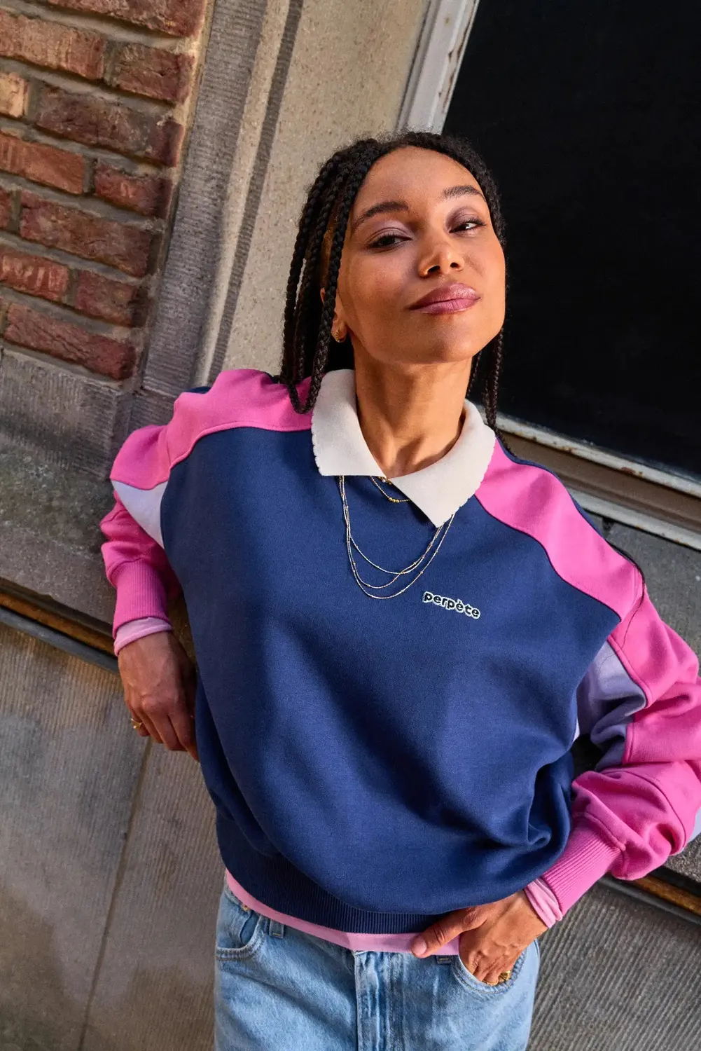 Perpète Mel sweat marine rose coton bio