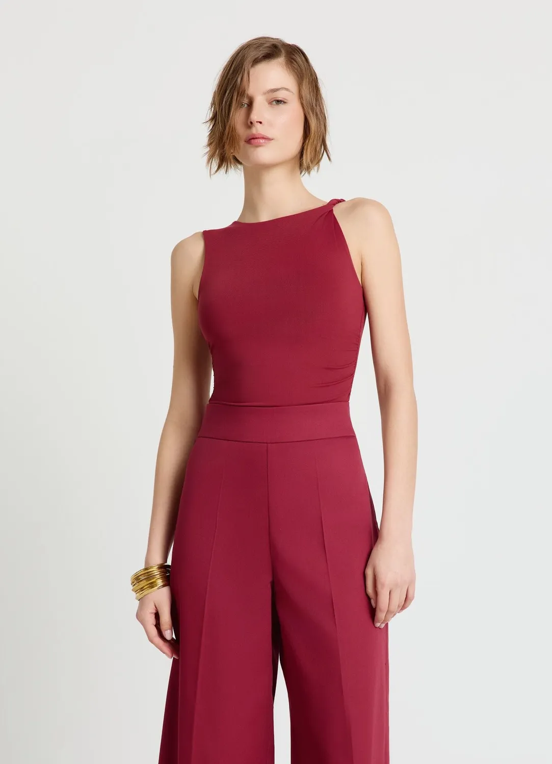 Top drapé femme Calliope nœud épaule asymétrique