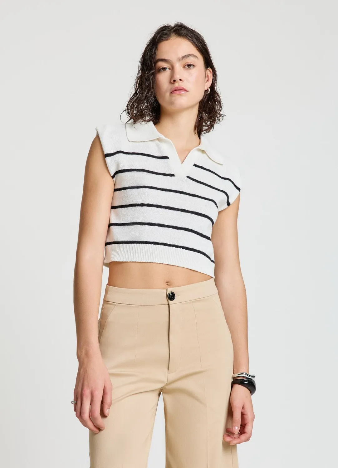 Calliope gilet rayé femme sans manches col polo