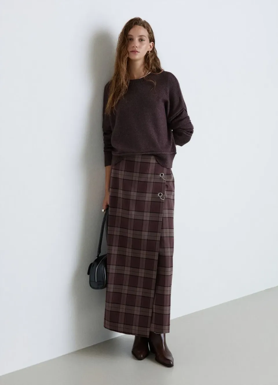 Calliope jupe midi carreaux femme boucle œillets