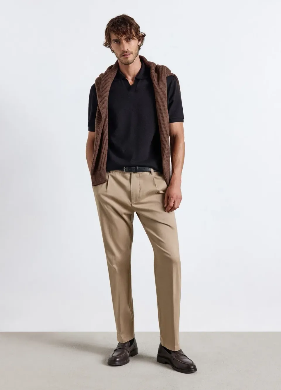 Calliope polo uni homme col V manches courtes