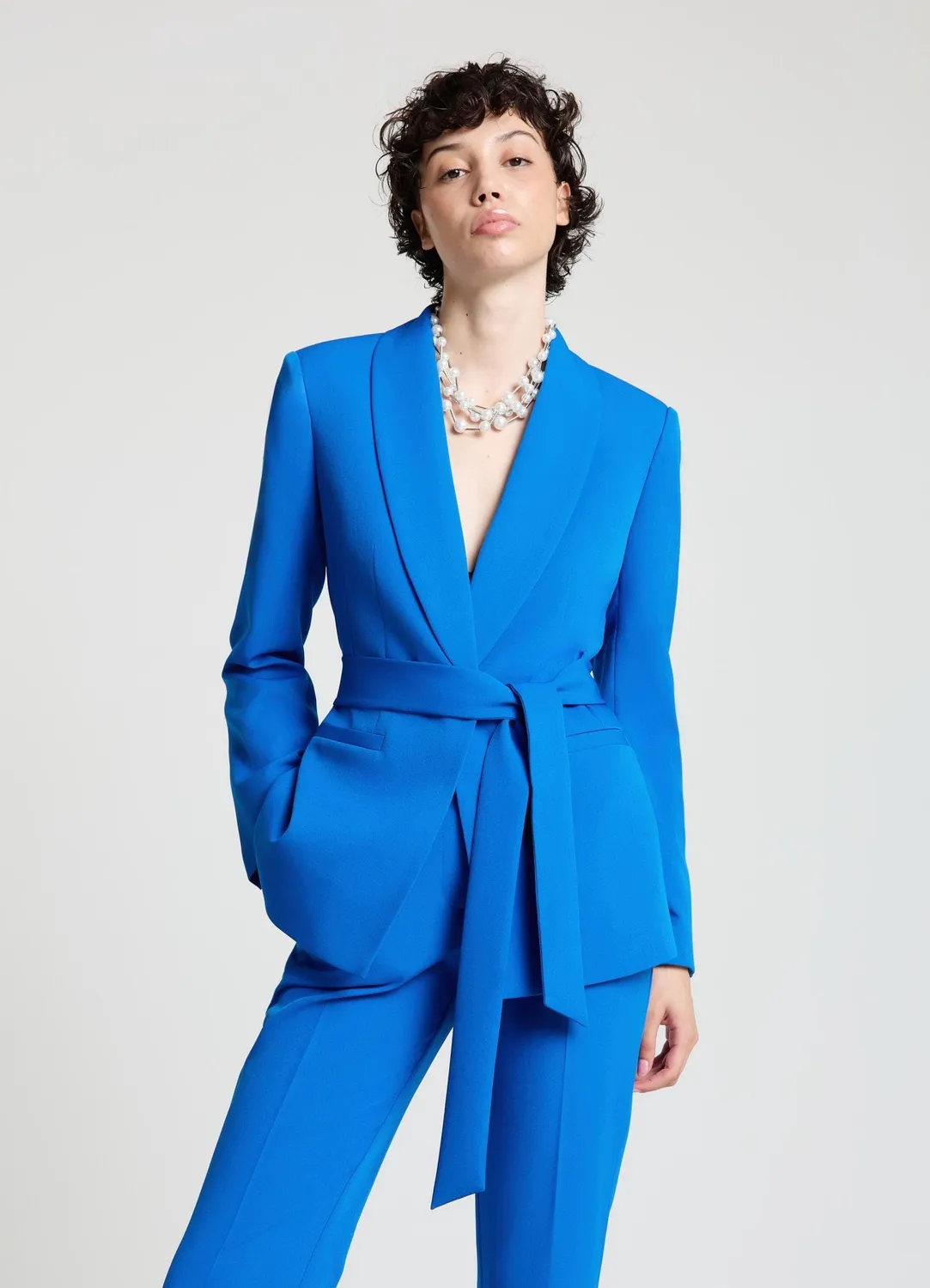 Calliope veste blazer châle femme unie à ceinture