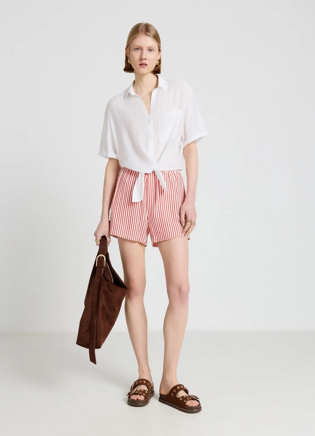 Calliope chemise femme unie nouée manches courtes coton