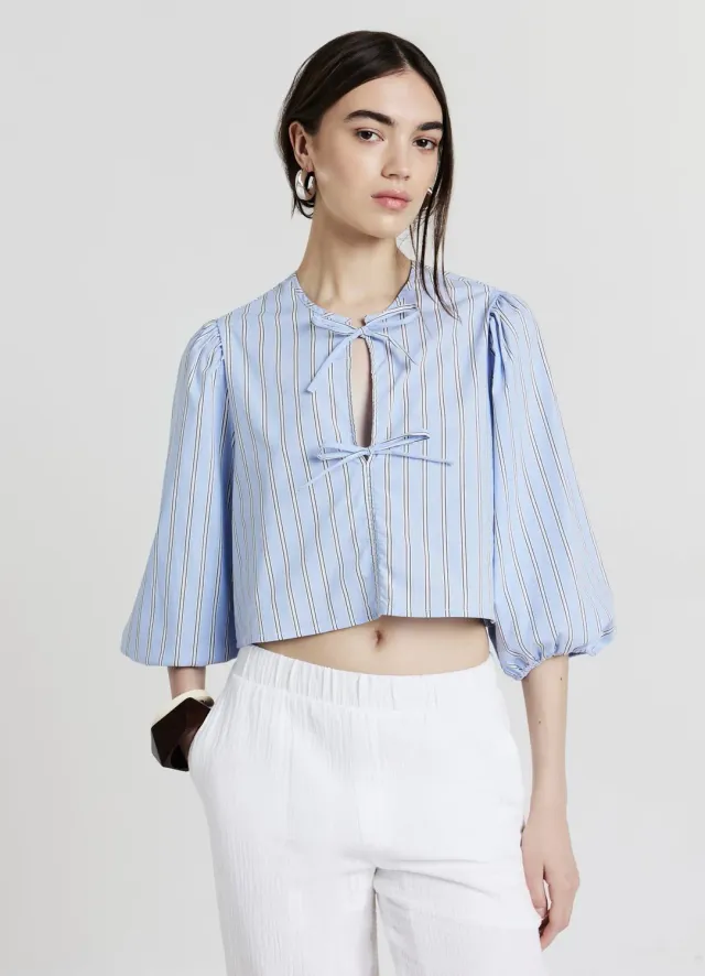 Calliope chemise crop nœuds manches ballon femme