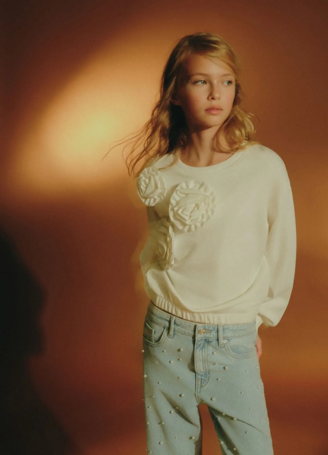 Calliope sweat fille fleurs col rond sans capuche