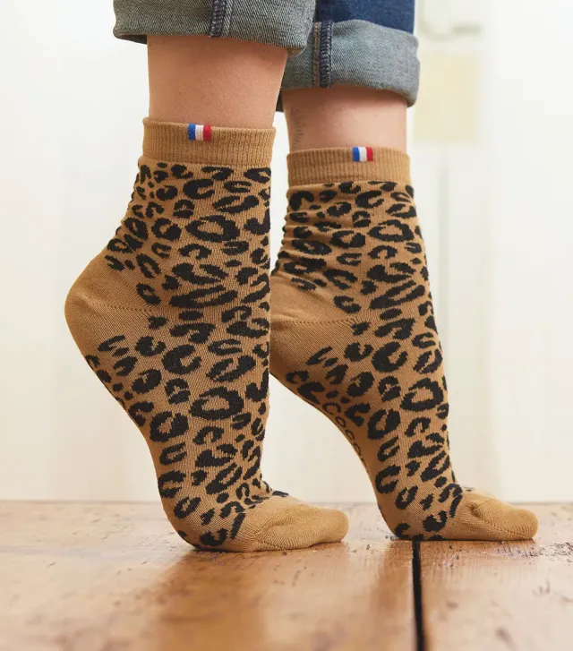 Cocorico Léopard Marron chaussettes femme 36/41 coton