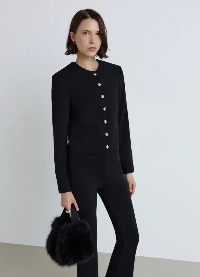Calliope veste courte sans col boutonnée unie