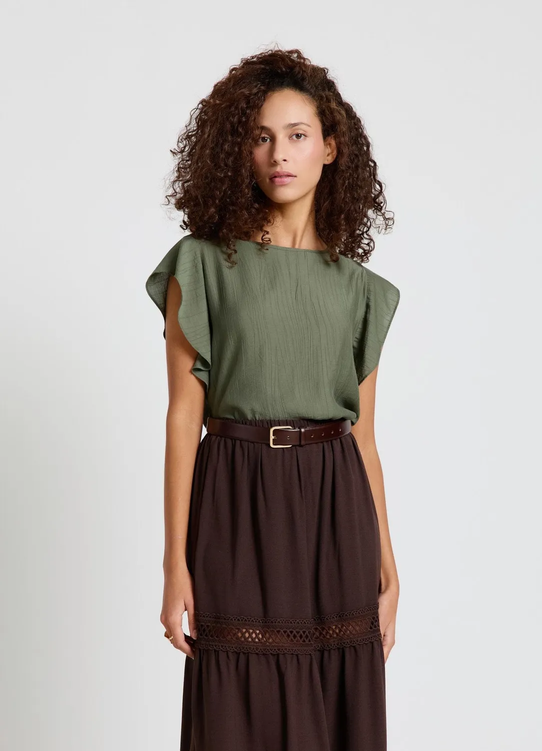 Calliope blouse volants femme col rond manches courtes