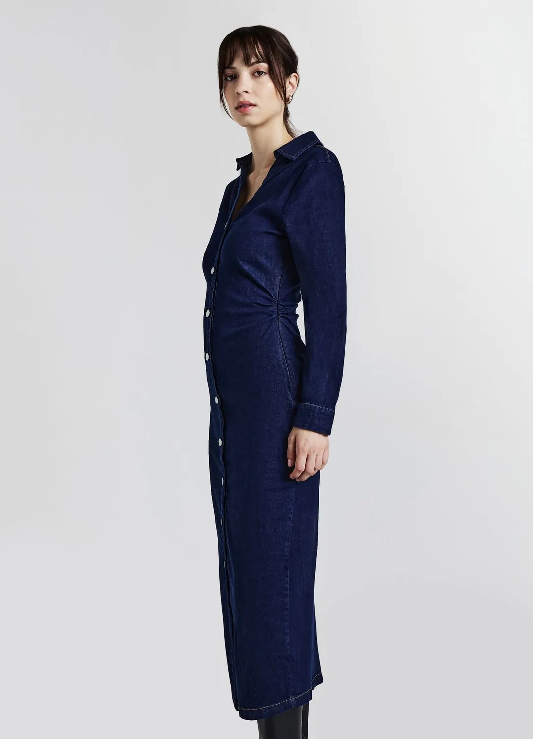 Calliope robe longue en jean chemise boutons