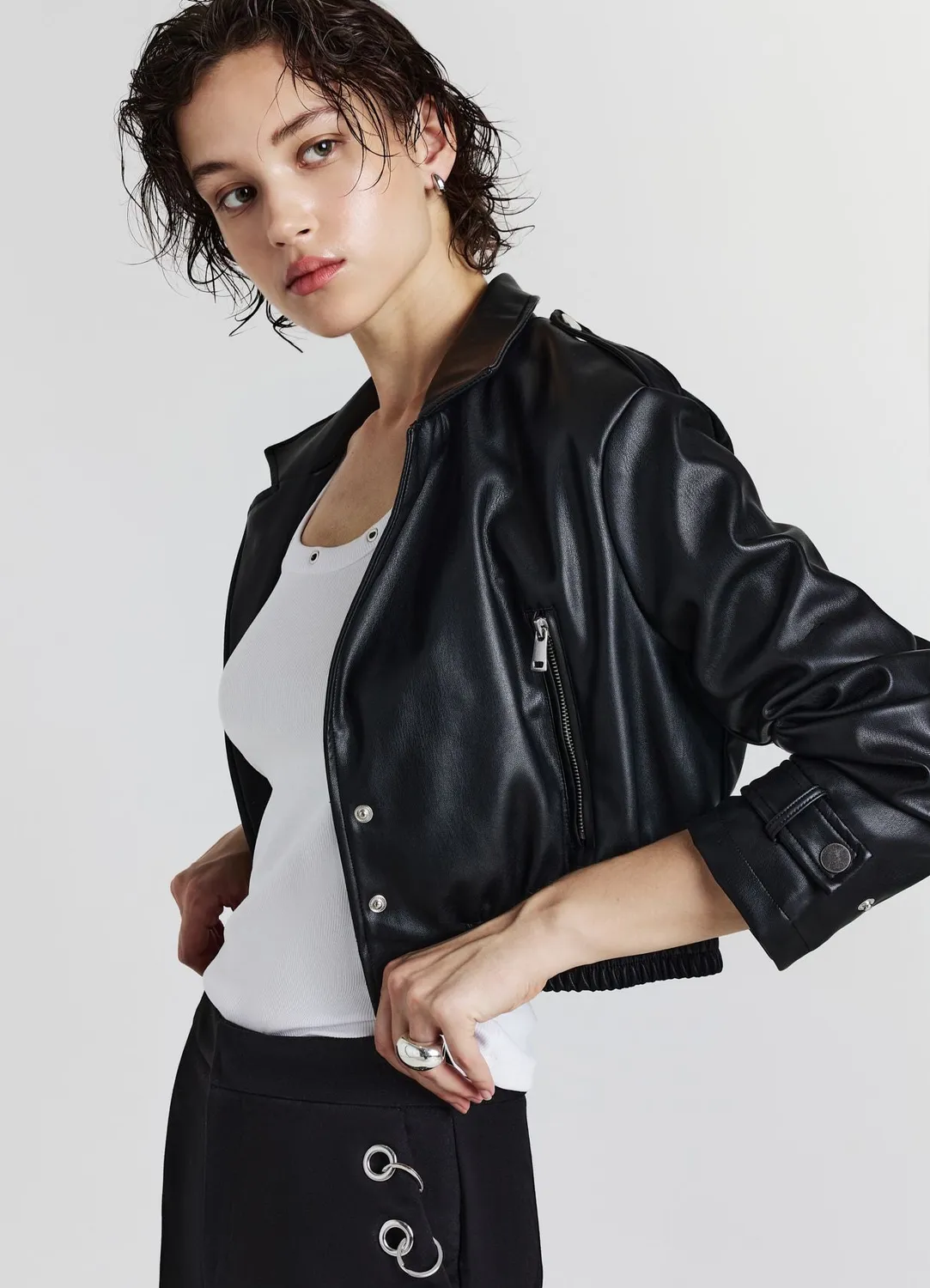 Calliope blouson crop simili cuir femme noir